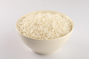 Cooked Fresh Steamed Rice served in white ceramic bowl