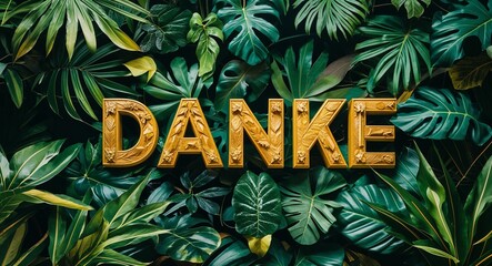 danke lettering on jungle leaves background