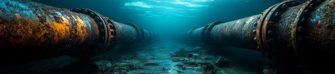 Obraz premium Underwater Pipes Surrounded by Murky Water in Ocean Floor. Generative AI