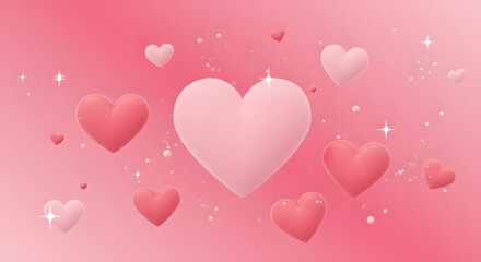 Heart-shaped love floating in a soft pink background