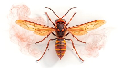 Hornet Up Close: This image presents a detailed view of a hornet, showcasing its intricate features and vibrant colors. The photograph highlights the insect's wings and body in sharp focus.
