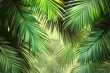 Fototapeta premium Lush Palm Leaves Create a Vibrant Tropical Backdrop for Relaxation and Escape. Generative AI