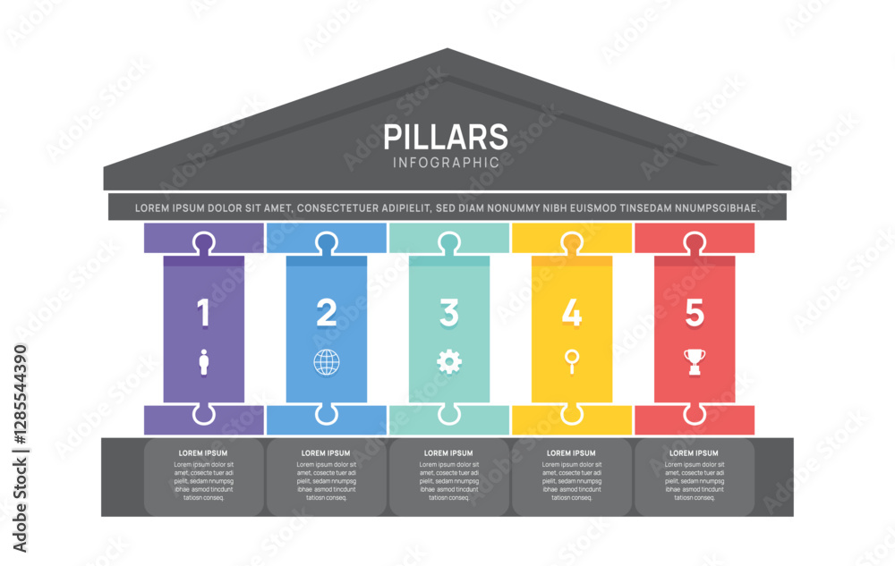 Wall mural five pillars jigsaw framework infographic diagram chart template for business presentation vector il