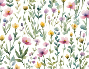 Cute feminine seamless watercolor pattern with little tiny wildflowers  hand drawn background