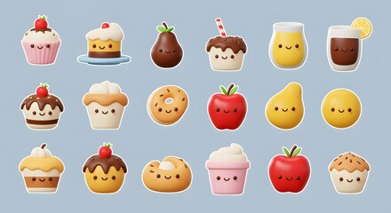 Cute 3D Food Illustrations on Light Blue Background