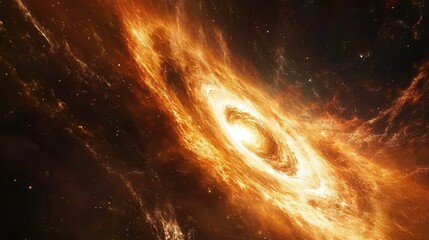 Obraz premium Spectacular Galaxy Swirling in Vibrant Orange and Yellow Hues Against a Starlit Background