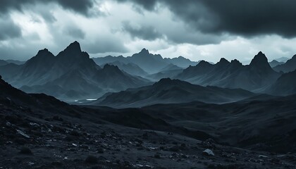 Obraz premium Dark Moody Mountain Range: A Dramatic Landscape Photography