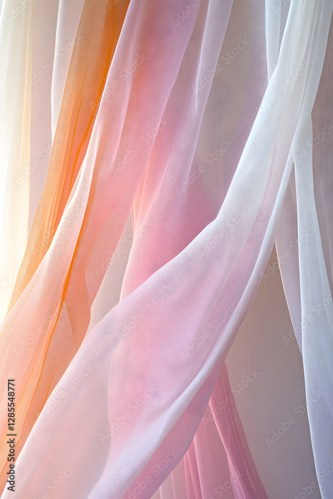 Poster soft flowing fabric in pastel pink and orange tones with gentle light : generative ai