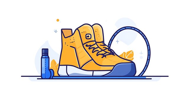 yellow sneaker with blue sole and cleaning clip art preview