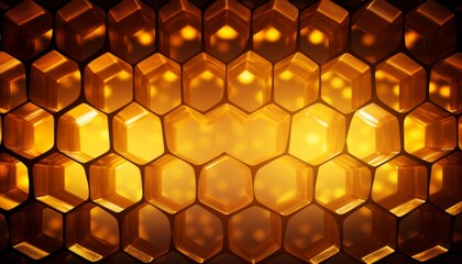 Abstract graphic hexagonal honeycomb dark orange yellow background with inner lit.