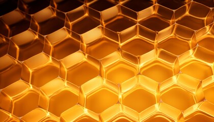 Abstract graphic hexagonal honeycomb dark orange yellow background with inner lit.