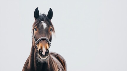 Bay horse in a clean, minimalist composition, symbolizing elegance and simplicity.
