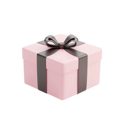 Obraz premium Pink gift box with black ribbon a present surprise celebration
