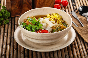 Korean kuksi soup with noodles