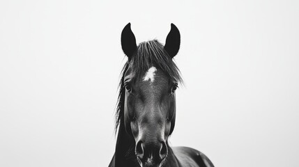 Bay horse in a clean, minimalist composition, symbolizing elegance and simplicity.
