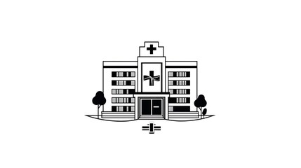 Obraz premium Simple Line Art Illustration of a Modern Hospital Building AI Generated