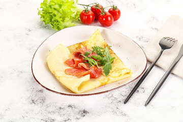 Russian pancake with salmon fish