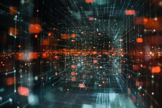 Network of connections and data flow represented through an abstract visualization of digital information, network of connections and data processing over globe