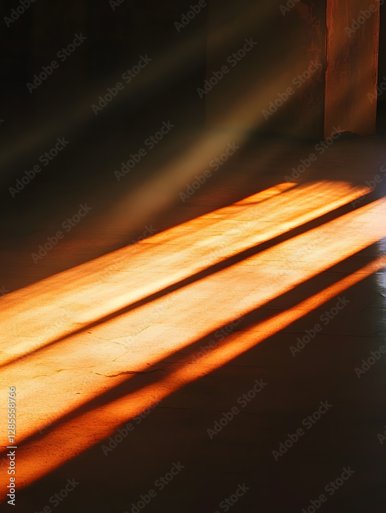 Poster Sunlight Streaming Through Dark Room Creating Warm Shadows and Ambient Light : Generative AI