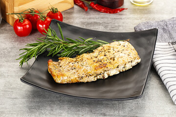 Baked salmon fish served rosemary