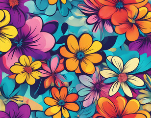 Obraz premium Seamless colorful flower with cool isolated pop art style background