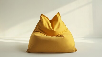 yellow fabric bean bag chair on white background