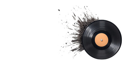 Retro vinyl record with a colorful paint splash, vibrant music design