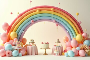 Party Decoration Ideas. Colorful pastel balloon arch with cake table s