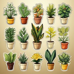 Obraz premium Nature-Inspired Plant Sticker Sheet with Simple Greenery Designs