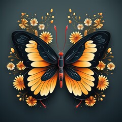 Obraz premium Minimalistic Vector Butterfly Illustration with Dark and Orange Colors
