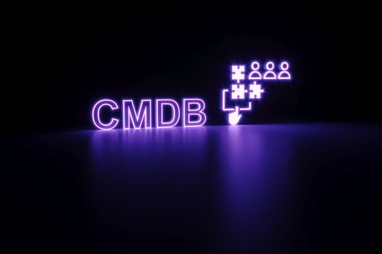 CMDB neon concept self illumination background 3D illustration