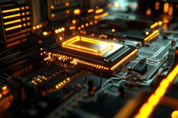 Obraz premium Explore the intricate world of microchips and circuit boards with this stunning, high-resolution image, perfect for illustrating technological advancements and innovation Delve into the details of