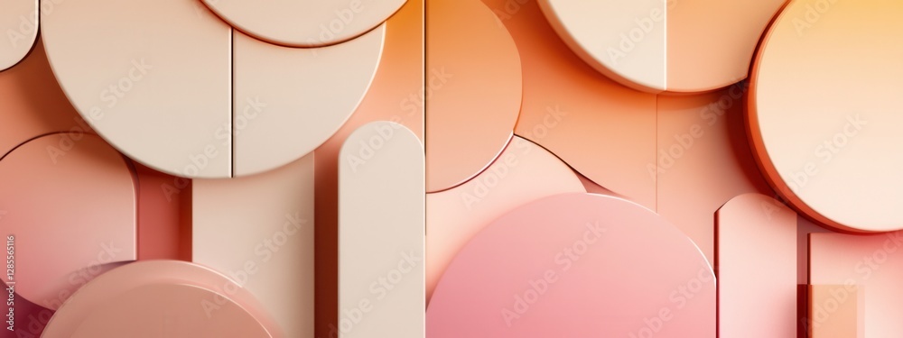 Poster abstract minimalist composition with soft rounded shapes and warm color gradient background