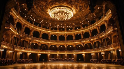 Obraz premium Elegant Theater Interior with Grand Chandelier and Empty Seats