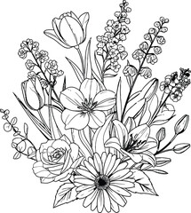 Elegant Black and White Floral Bouquet Lilies, Tulips, Roses, and Gerbera Daisies