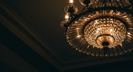 Fototapeta premium Elegant Crystal Chandelier Illuminates Dark Room Interior