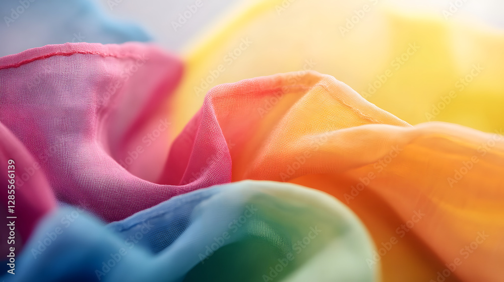Poster Soft Gradient of Pastel Rainbow Colors in Delicate Flowing Fabric Texture : Generative AI