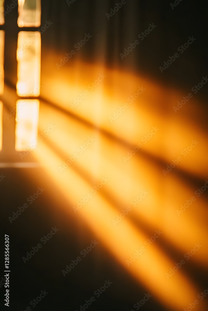 Poster Sunlit Abstract Warm Golden Light Casting Shadows Through a Window Frame : Generative AI