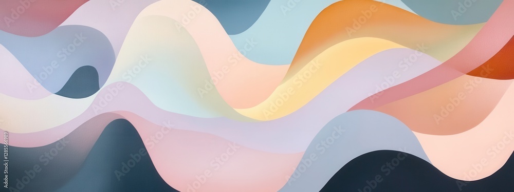 Poster abstract flowing waves in soft pastel colors creating a serene and calming visual experience