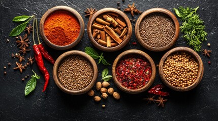 Fototapeta premium A colorful array of spices displayed in containers showcasing the rich diversity of flavors available