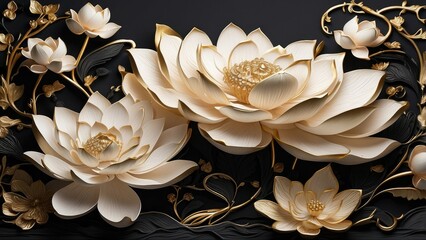 A detailed and artistic depiction of a large flower in shades of black and gold