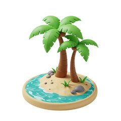 Obraz premium Cute 3D Cartoon Island with Palm Trees
