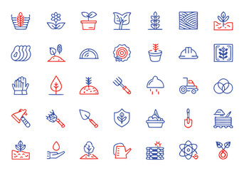 Soil Ground and Gardening Outline Icon Set - Editable Stroke Vector Illustration