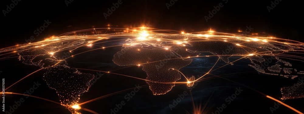 Poster global connectivity and networking represented in a stunning dark background visualization