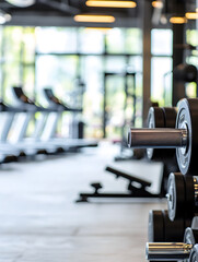 Modern Gym Interior with Dumbbells and Cardio Machines for Comprehensive Fitness Training : Generative AI
