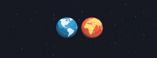 Earth and Mars in Space with a Starry Background Illustration for Science and Education Use