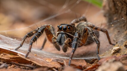 Intricate Arachnid: A macro shot of a detailed spider, highlighting the complexity of its body, legs, and web against a natural backdrop.