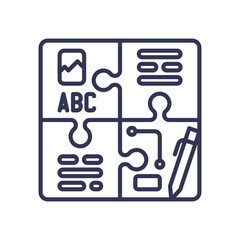 Puzzle pieces with icons symbolize integration and cohesion in data and communication.