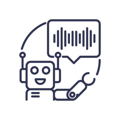 Robot with speech bubble symbolizing AI communication.