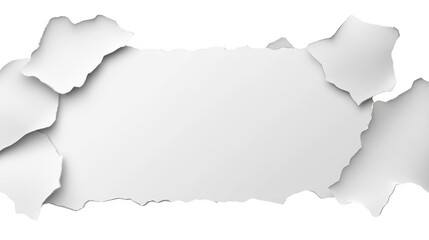 Torn paper edges on white background, texture and shape of ripped page for design